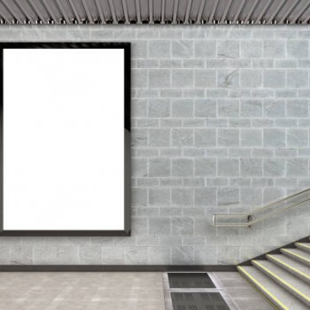Blank vertical billboard poster underground. 3d illustration